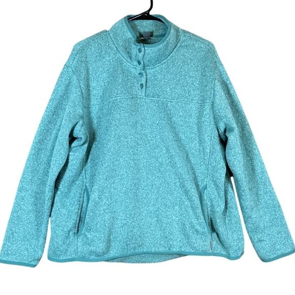 Eddie Bauer Womens Sweatshirt Green Radiator Fleece Snap Mock Neck 2XL - Picture 1 of 12